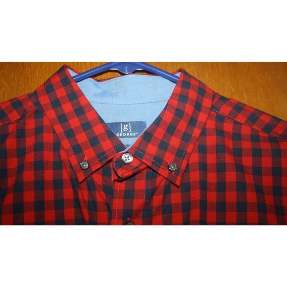 George Red & Black Plaid Mens Shirt Size M (38/40) LS Wrinkle Resistant NWT - Picture 5 of 9